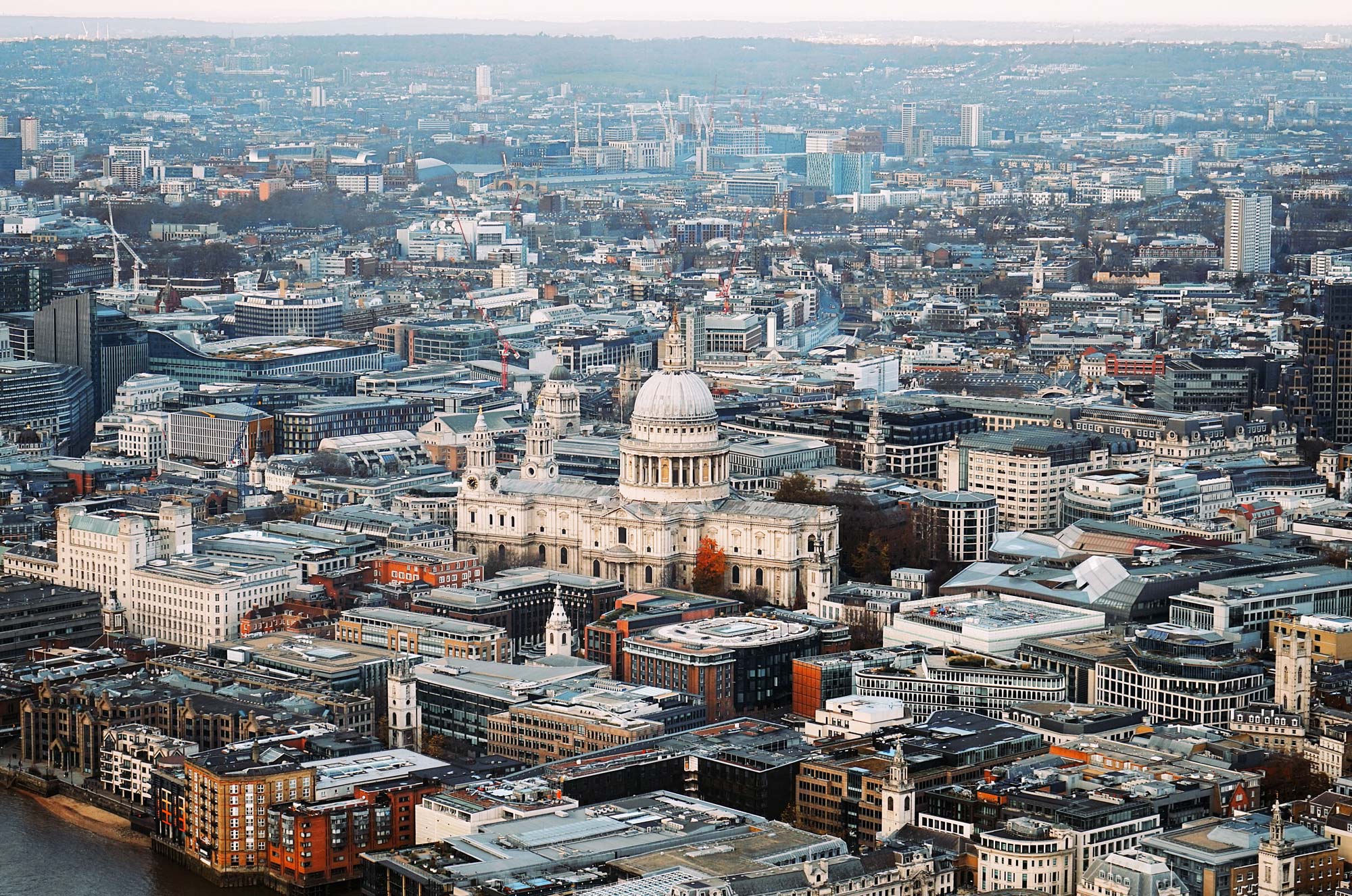 Aerial view of St Paul's Cathedral and the City of London